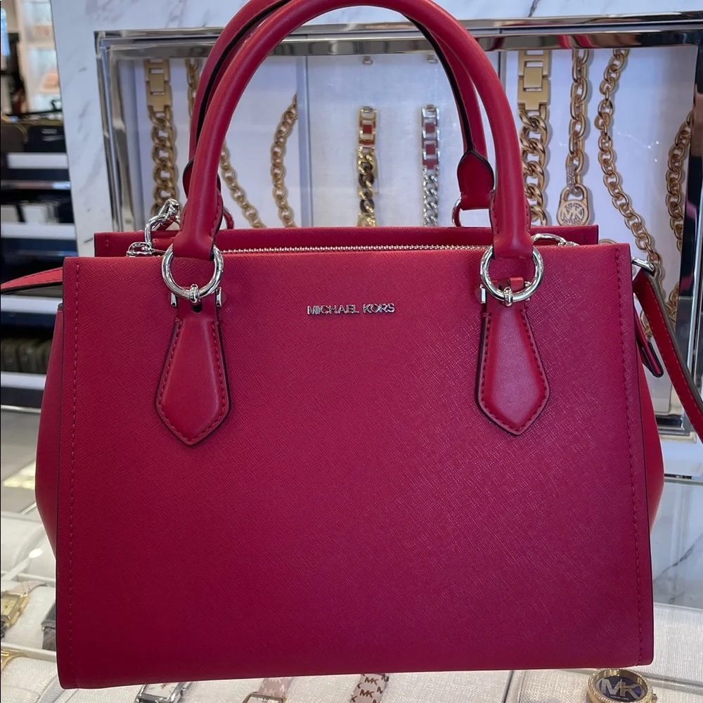 MICHAEL KORS Marilyn Medium Saffiano Leather Satchel Dark Raspberry NWT